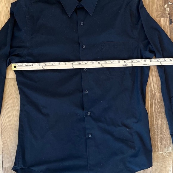 Mens VAN HUESEN Poplin Fitted Black Button Down SZ‎ 16 34/35 - Picture 3 of 4